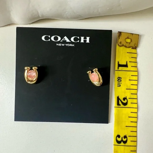 NWT Coach Horse shoe shape with rose quarts stone earrings💕 - Picture 4 of 11